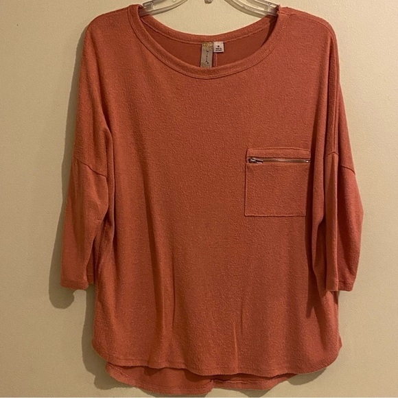 Misia LagenLook Size M Pocket 3/4 Sleeve Top Round Neck Burnt Orange - Picture 1 of 11